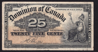 1900 Dominion of Canada 25c Shinplaster Note Boville