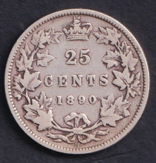 Canada 1890 25c Twenty Five Cent Silver Coin Queen Victoria .925 Silver VG/F