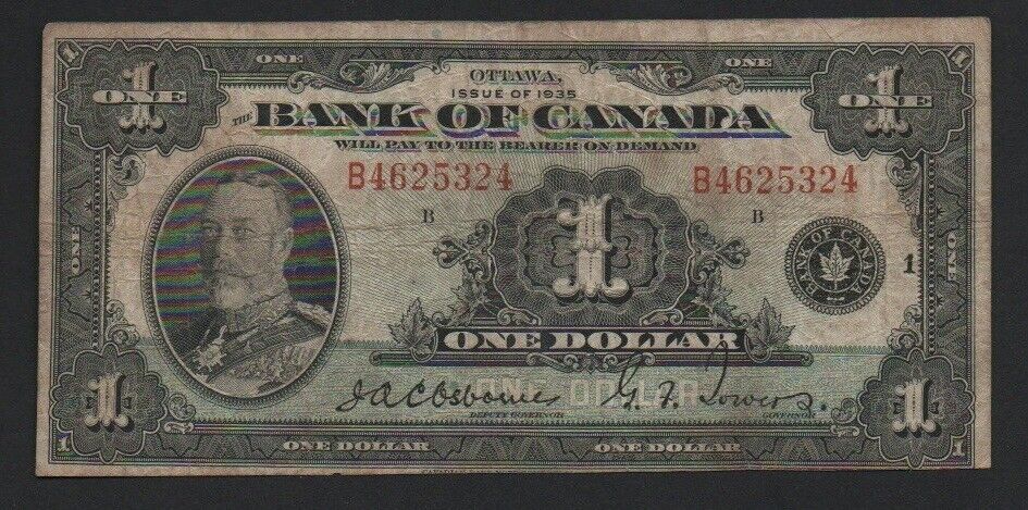 1935 Bank of Canada $1 - Series B - Canada’s First Banknote Series Very Nice