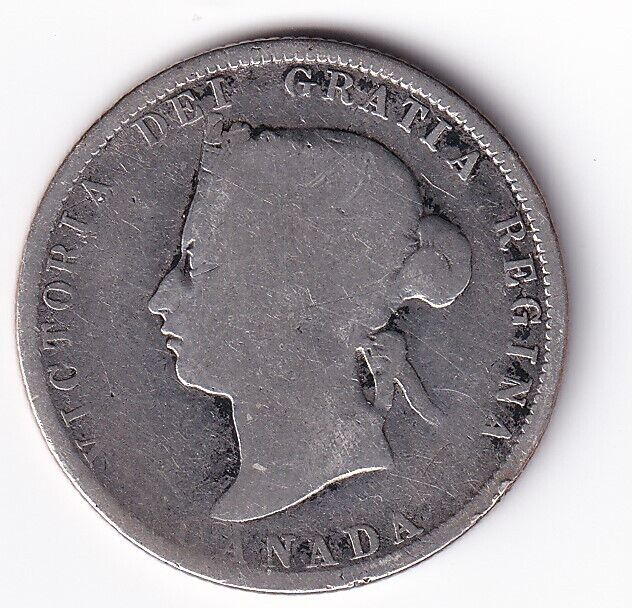 Canada 1881 25 Twenty Five Cent Silver Coin Queen Victoria .925 Silver