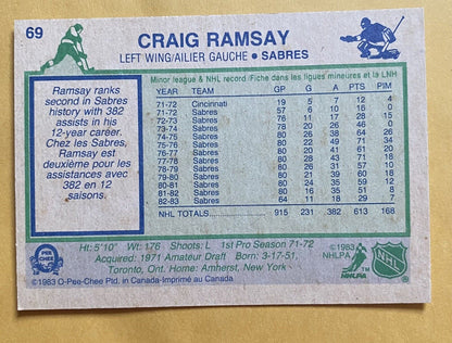 Craig Ramsay 1983-84 O-PEE-CHEE OPC Hockey #69 (EXMT+) Buffalo Sabres