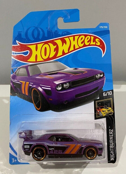 Hot Wheels 2018 Nightburnerz Purple Dodge Challenger Drift Car 6/10