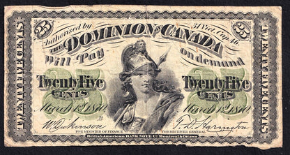 1870 Dominion Of Canada 25 Cents Banknote Rare "B" Series Nice Rare Note!