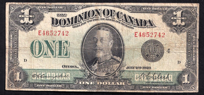 Dominion Of Canada 1923 $1 One Dollar Banknote Campbell - Clark E 4652742