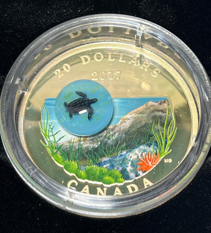 2017 Canada $20 .999 Silver - Under The Sea; Sea Turtle -Venetian Glass