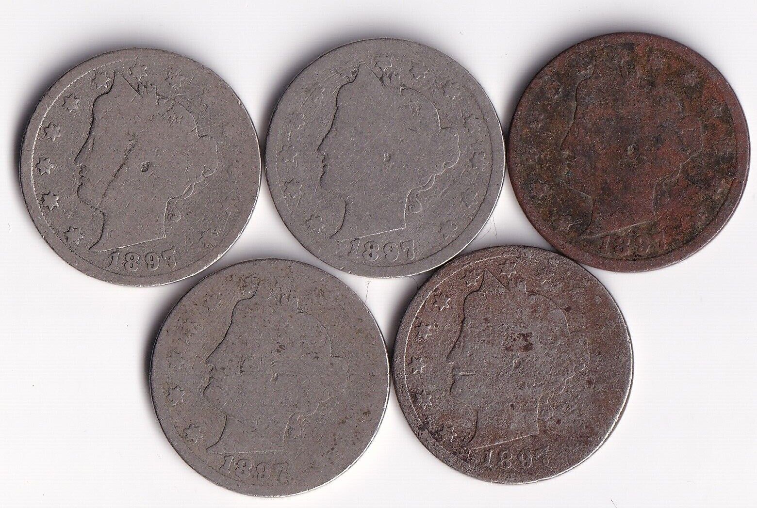 USA 1897 5c Liberty Head Nickel Lot Of Five Harder Date