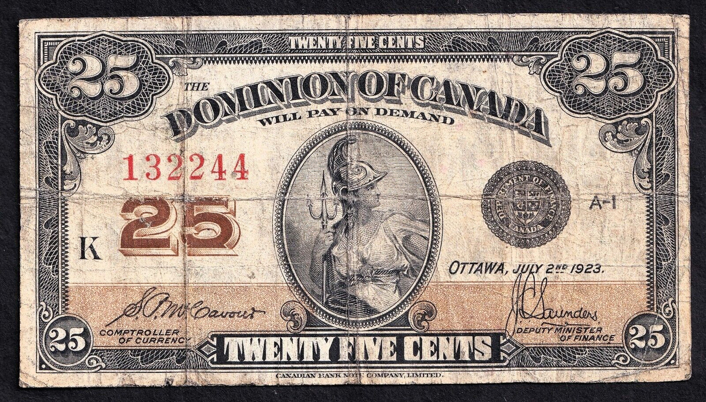 1923 Dominion of Canada 25c Shinplaster Note McCavour - Sanders 132244