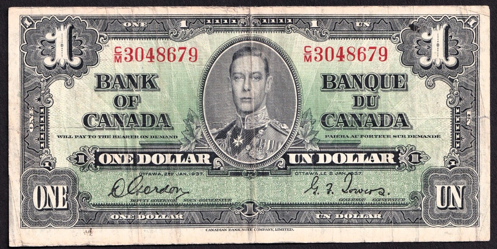 Canada 1937 $1 One Dollar Banknote Gordon - Towers C/M 3048679