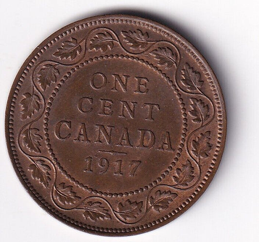 Canada 1917 1 Cent One Large Cent Coin King George MS-62 R+B Very Nice Details