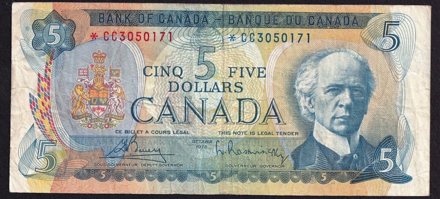 Canada 1972 $5 Five Dollar Banknote Bouey - Rasminsky Replacement *CC 3050171