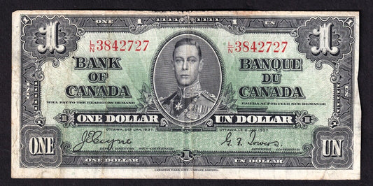 Canada 1937 $1 One Dollar Banknote Coyne - Towers L/N 3842727