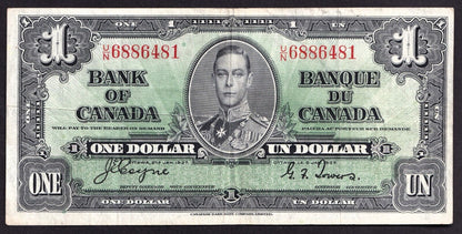 Canada 1937 $1 One Dollar Banknote Coyne - Towers U/N 6886481 Nice Colour