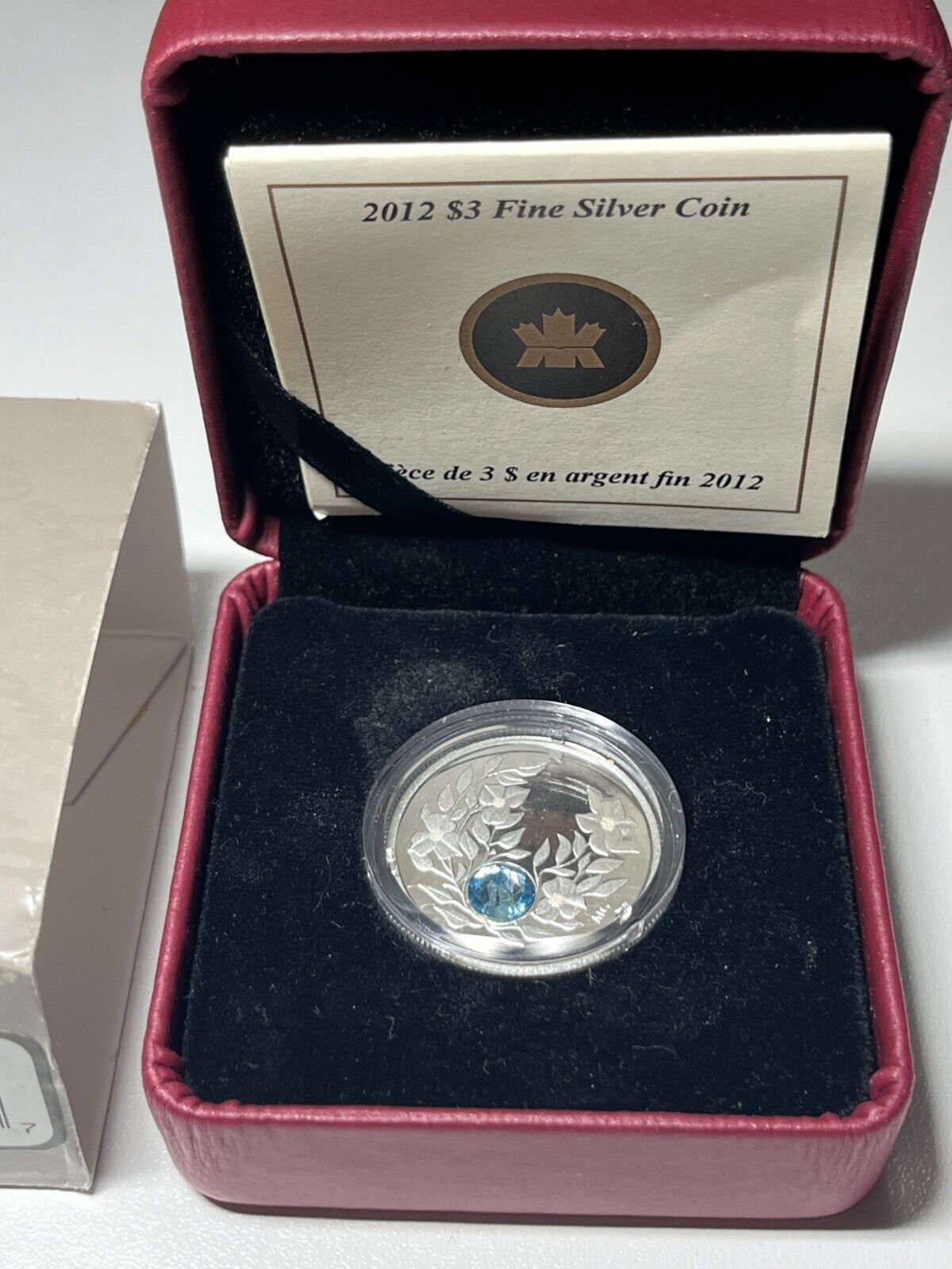 2012 Proof $3 'March Birthstone' Crystal Swarovski Silver .9999 Fine