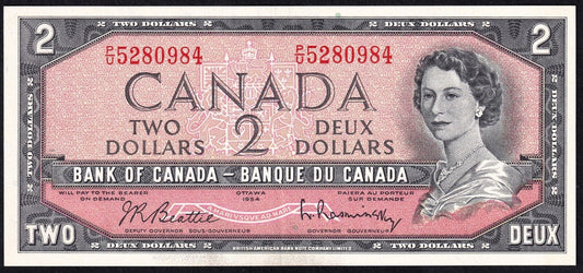 Canada 1954 $2 Two Dollar Banknote Beattie - Rasminsky P/U 5280984