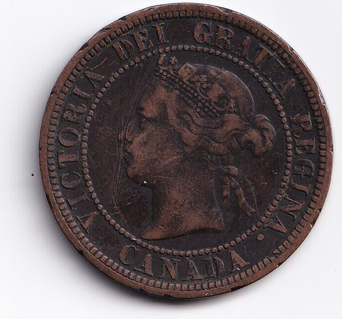 Canada 1876H 1c One Large Cent Queen Victoria Fine #3