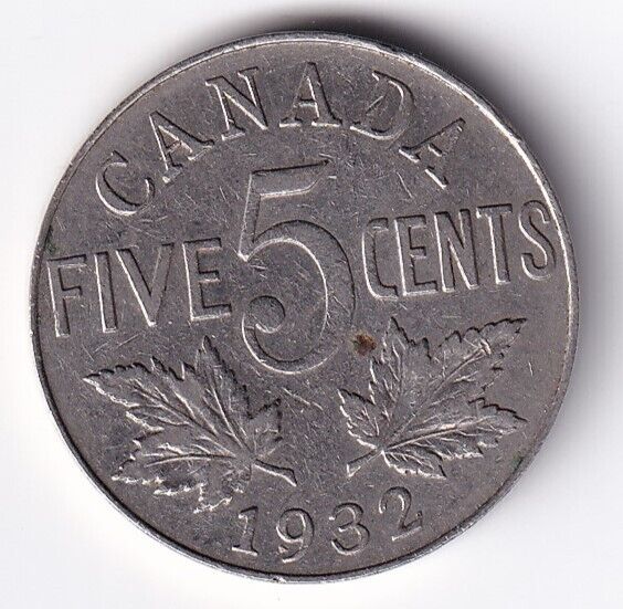 Canada 1932 Five Cent 5c Nickel King George V Very Fine