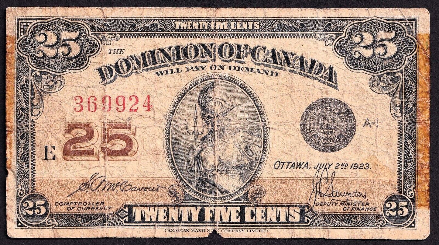 Dominion Of Canada 1923 25 Cent Shinplaster McCavour - Saunders 369924