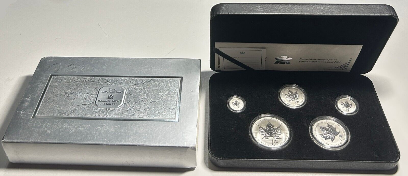 2004 Canada Silver Maple Leaf RCM Privy Mark 5 Coin Silver Set With Box + COA