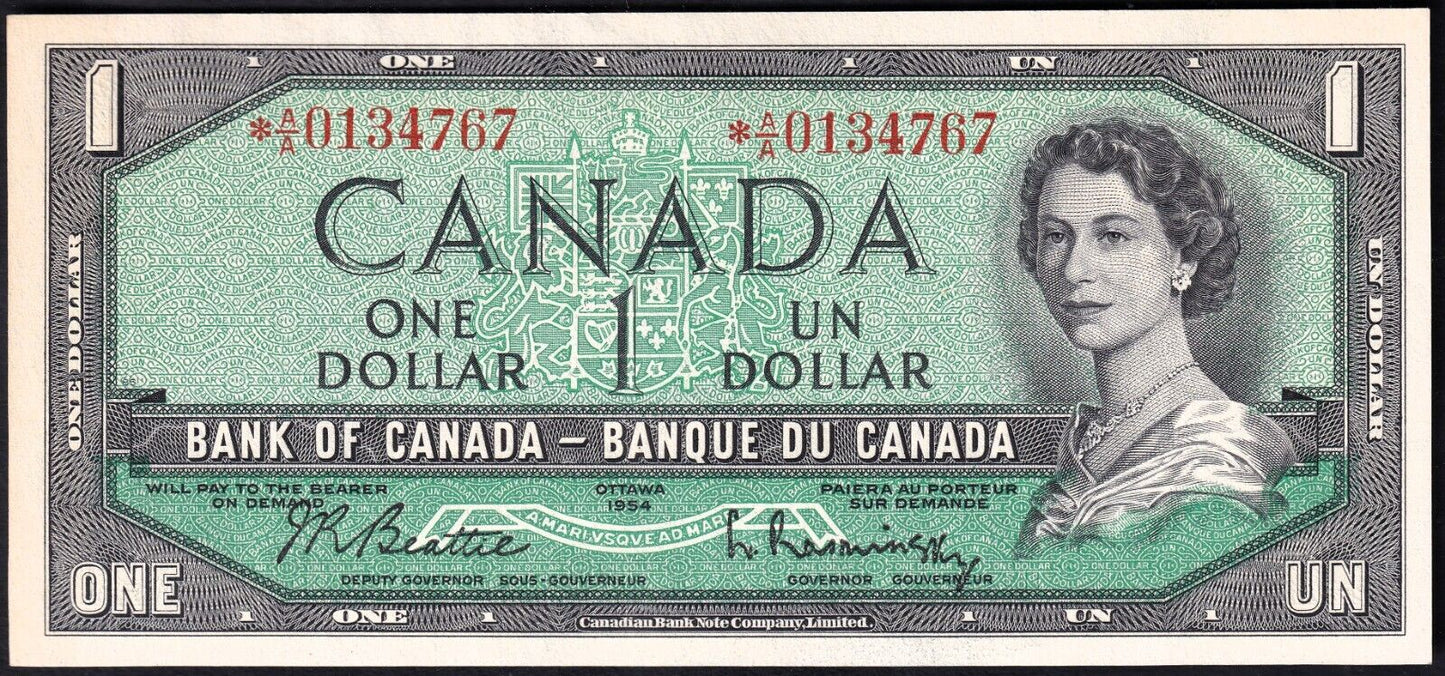 Canada 1954 $1 One Dollar Replacement Banknote Beattie - Rasminsky *A/A 0134767