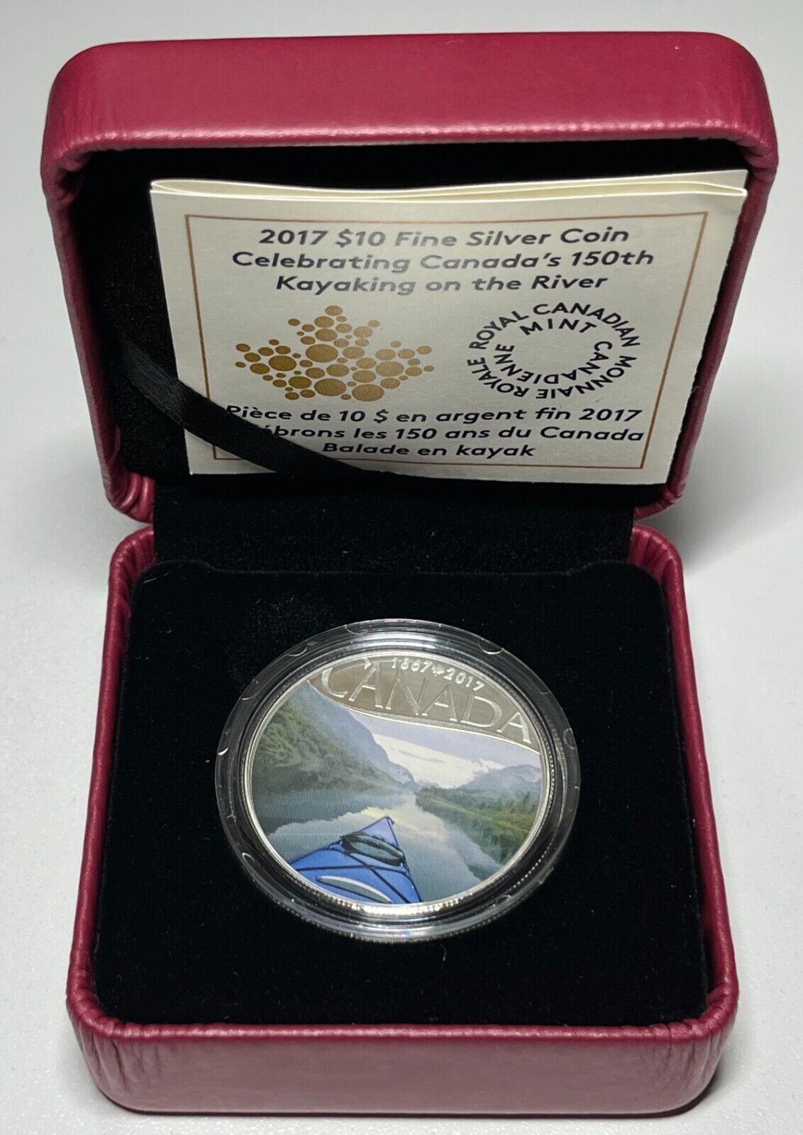 1867-2017 Kayaking on the River $10 Pure Silver Proof Coin Canada's 150th