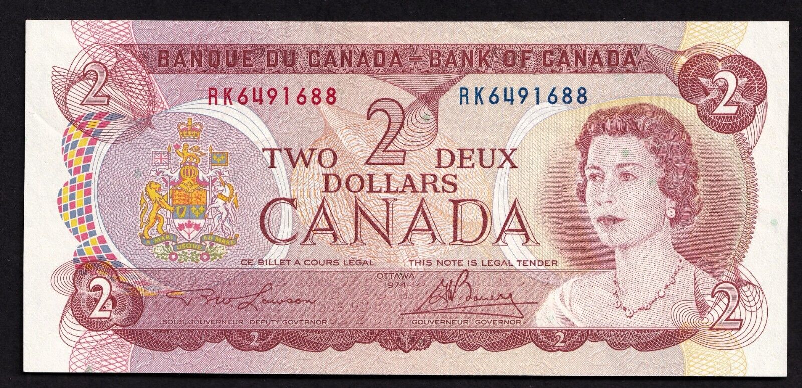 Canada 1974 $2 Two Dollar Banknote Lawson - Bouey RK 6491688