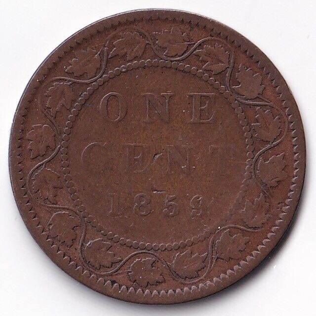 1859 Canada 1 One Cent Queen Victoria Penny D.P. #2