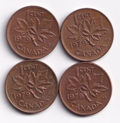 Canada 1979 One Cent Lot of 4 Penny's Queen Elizabeth II Double "9" Nice Details