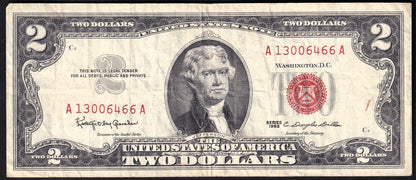 United States USA Series 1963 $2 Two Dollar Banknote A13006466A Red Seal