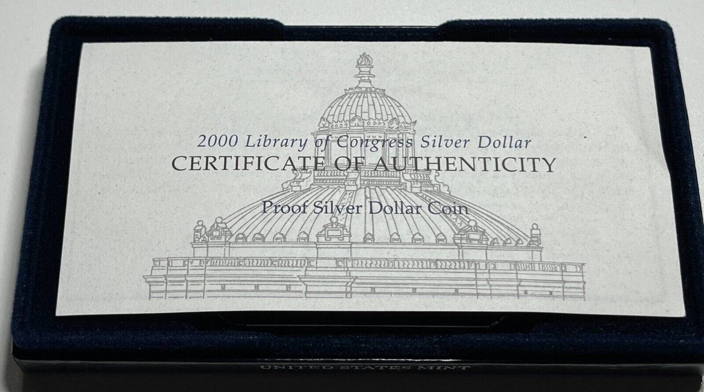 2000-P Library of Congress Proof 90% Silver Dollar Box/COA $1 Philadelphia