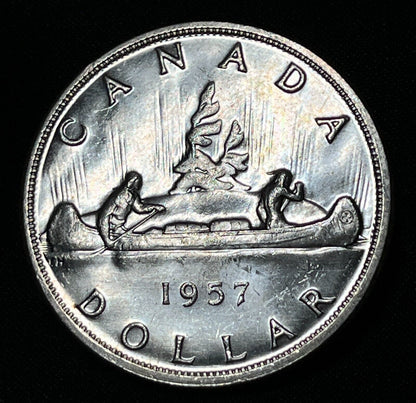 Canada 1957 $1 One Silver Dollar Queen Elizabeth II .800 Silver High Grade #9