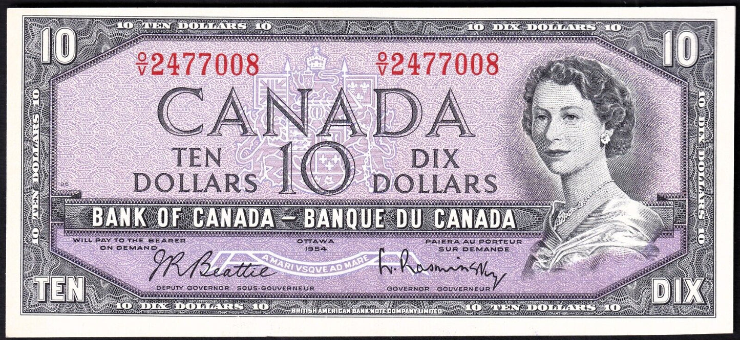 Canada 1954 $10 Ten Dollar Banknote Beattie - Rasminsky O/V 2477008