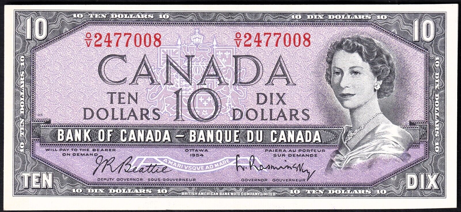 Canada 1954 $10 Ten Dollar Banknote Beattie - Rasminsky O/V 2477008