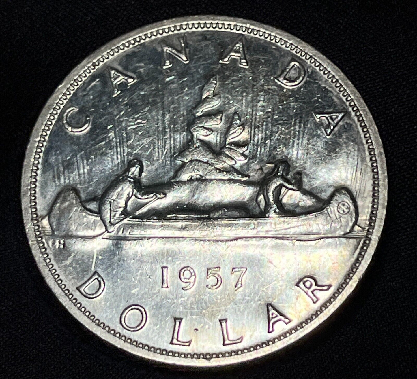 Canada 1957 $1 One Silver Dollar Queen Elizabeth II .800 Silver High Grade #8