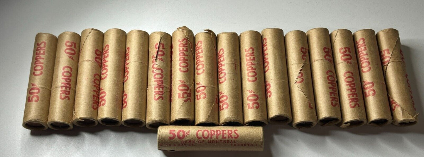 1973 Mint Sealed Roll Bank Of Montreal 50 Uncirculated Canada Pennies