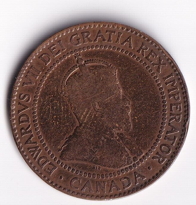 Canada 1910 1 Cent One Large Cent Coin King Edward Nice Details