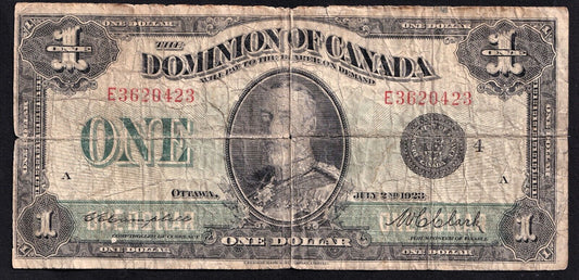 Dominion Of Canada 1923 $1 One Dollar Banknote Campbell - Clark Black Seal