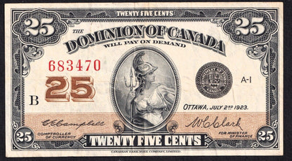 1923 Dominion of Canada 25c Shinplaster Note Campbell - Clark 683470