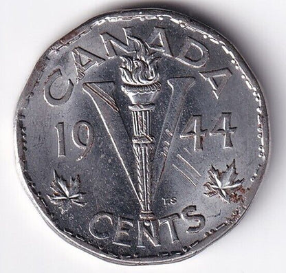 Canada 1944 Five Cent 5c Nickel King George VI  No Chrome - Victory Nickel