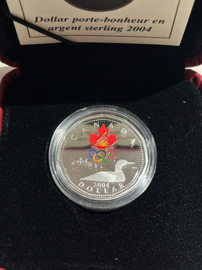 Royal Canadian Mint 2004 $1 Stirling Silver Coin Lucky Loonie Olympic Logo