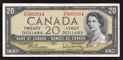 Canada 1954 $20 Twenty Dollar Banknote Beattie - Rasminsky G/W 5602914