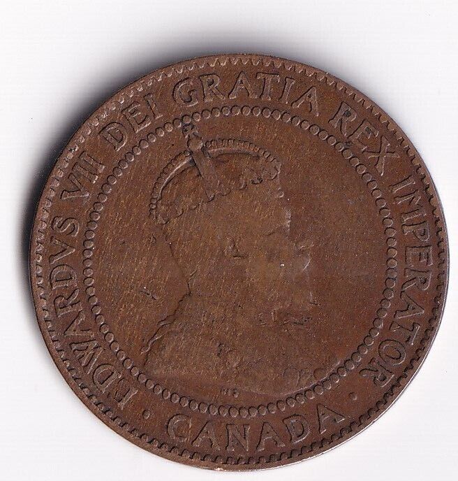 Canada 1910 1 Cent One Large Cent Coin King Edward Nice Details