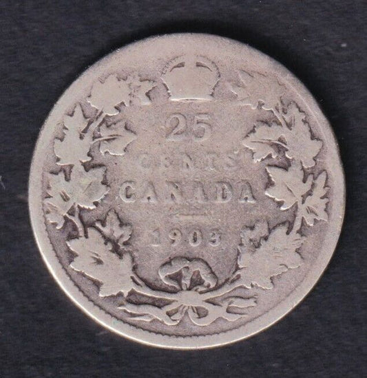 1903 Canada Silver Quarter 25 Twenty Five Cent Piece King Edward G