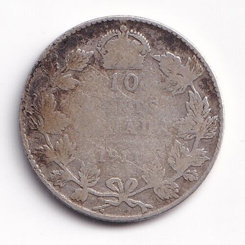 Canada 1911 10 Cent Silver Coin King George V - Key Date - .800 Silver