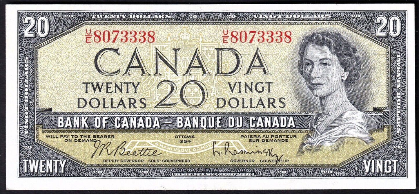 Canada 1954 $20 Twenty Dollar Banknote Beattie - Rasminsky U/E 8073338