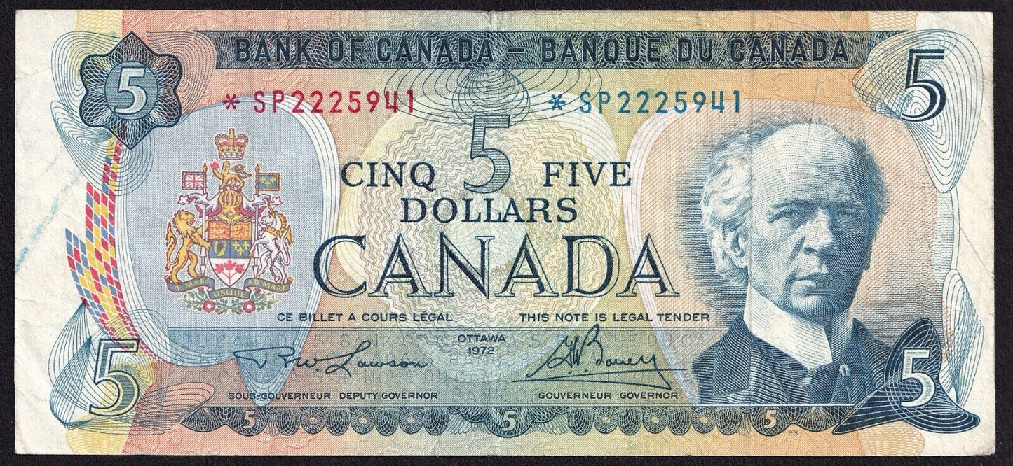 Canada 1972 $5 Five Dollar Banknote Lawson - Bouey Replacement *SP 2225941