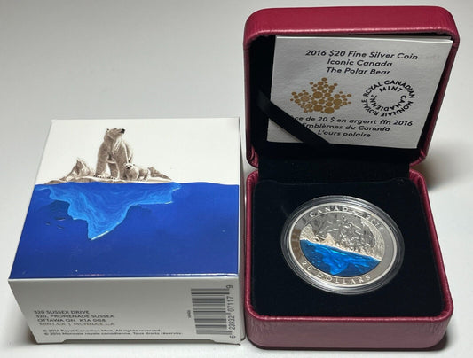 2016 Canada 1oz Fine silver $20 Iconic Canada The Polar Bear  - Complete