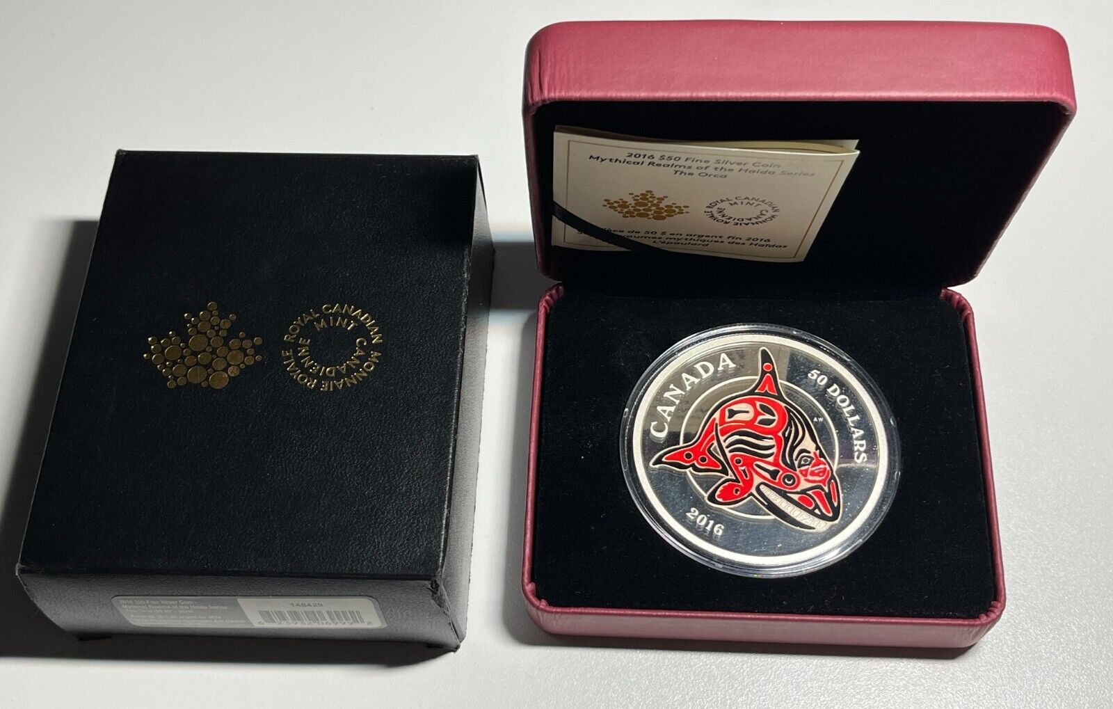 2016 'The Orca -Mythical Realms of the Haida' Enameled Proof $50 Silver Coin