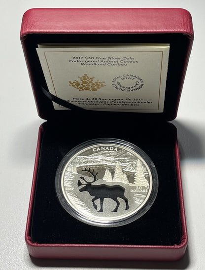 2017 Woodland Caribou-Endangered Animal Cutout' Prf $30 Silver .9999 Fine