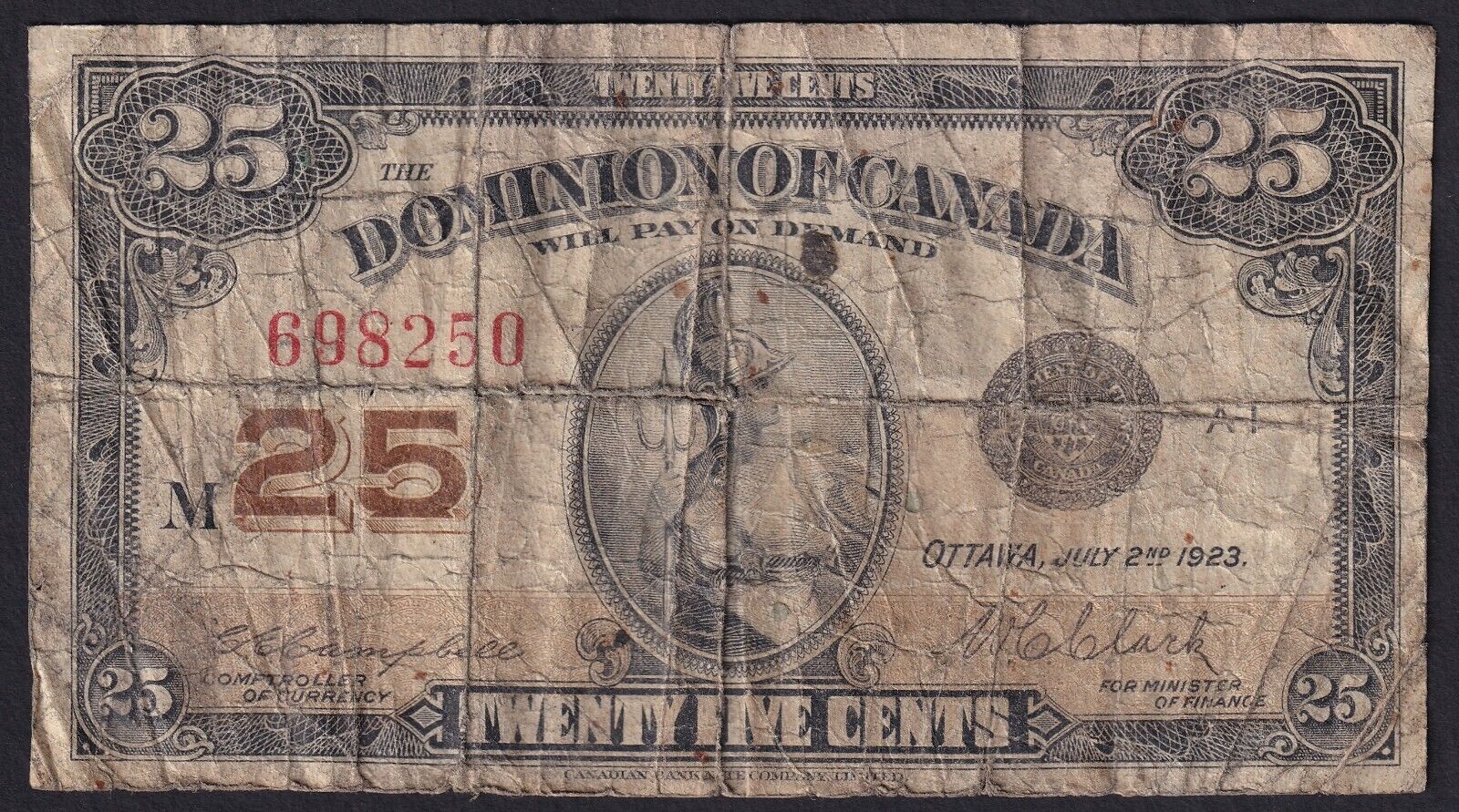 Dominion Of Canada 1923 25 Twenty Five Cent Shinplaster Campbell-Clark