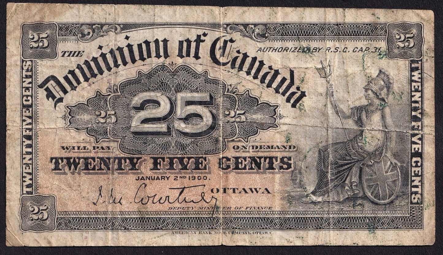 1900 Dominion of Canada 25c Shinplaster Note Courtney